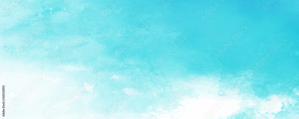 水彩で描いたターコイズブルーの爽やかな空の風景イラスト