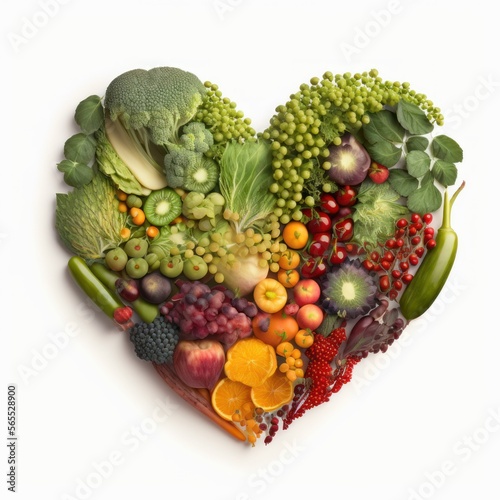 heart shaped salad with fruits and vegetables, healthy human heart, nutritionist, generated by ai