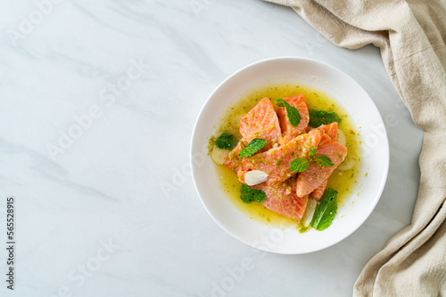 fresh salmon raw spicy seafood salad