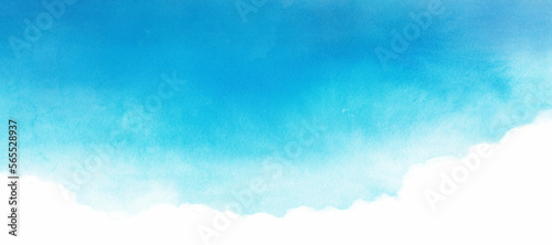 水彩で描いたターコイズブルーの爽やかな空の風景イラスト
