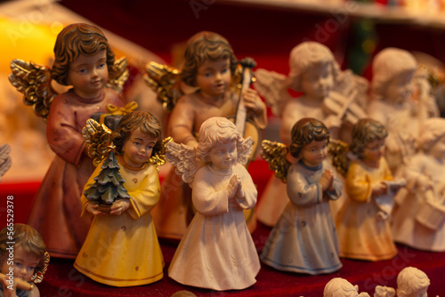 Decorations for Christmas holiday. Angels and other toys