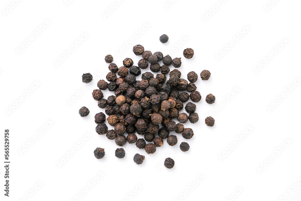 Pile of black pepper or peppercorns top view isolated on white background. Pile of black pepper or peppercorns top view isolated on white background.