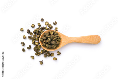 Sichuan Pepper green isolated on white background, top view , flat lay.