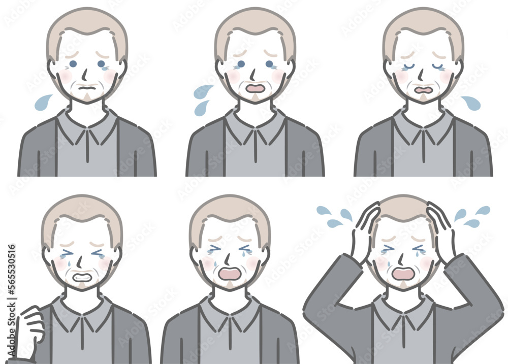 泣く表情の強弱　高齢の白人男性