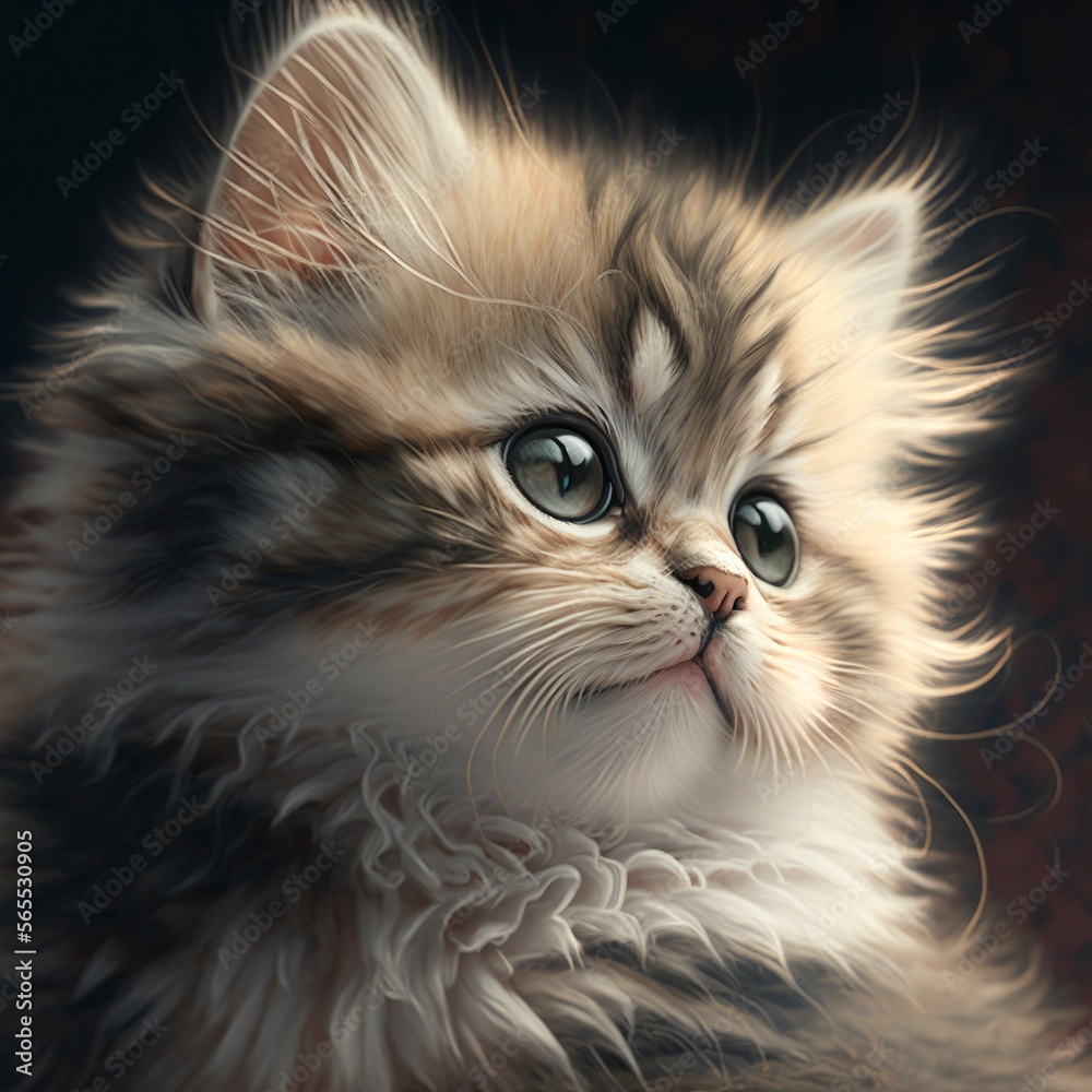 Cute and Fluffy Kitten Close-Up: Adorable and Innocent Pet Animal Brings Playful Comfort (generative AI)