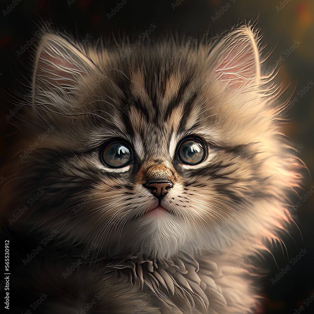 Cute and Fluffy Kitten Close-Up (generative AI)