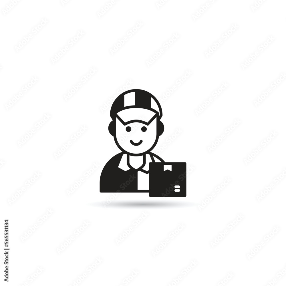 delivery man and box icon on white background