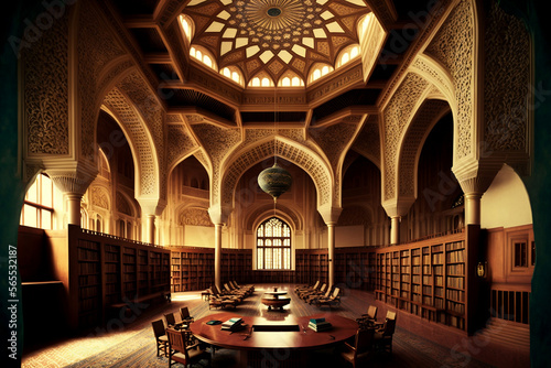 An Islamic library, a physical representation of the contributions of Islamic civilization to the world, generated by Generative AI © jambulart