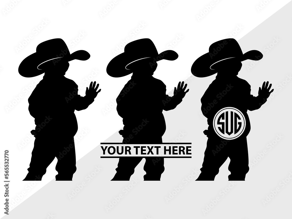 Little Cowboy Monogram, Little Cowboy Silhouette, Little Cowboy SVG, Rodeo Horse Svg, Cowboy Svg
