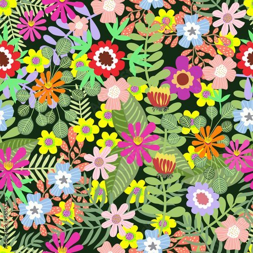 Exotic Bortanical seamless pattern with abstract leaves. Seamless floral print with motifs style. Vintage textile collection