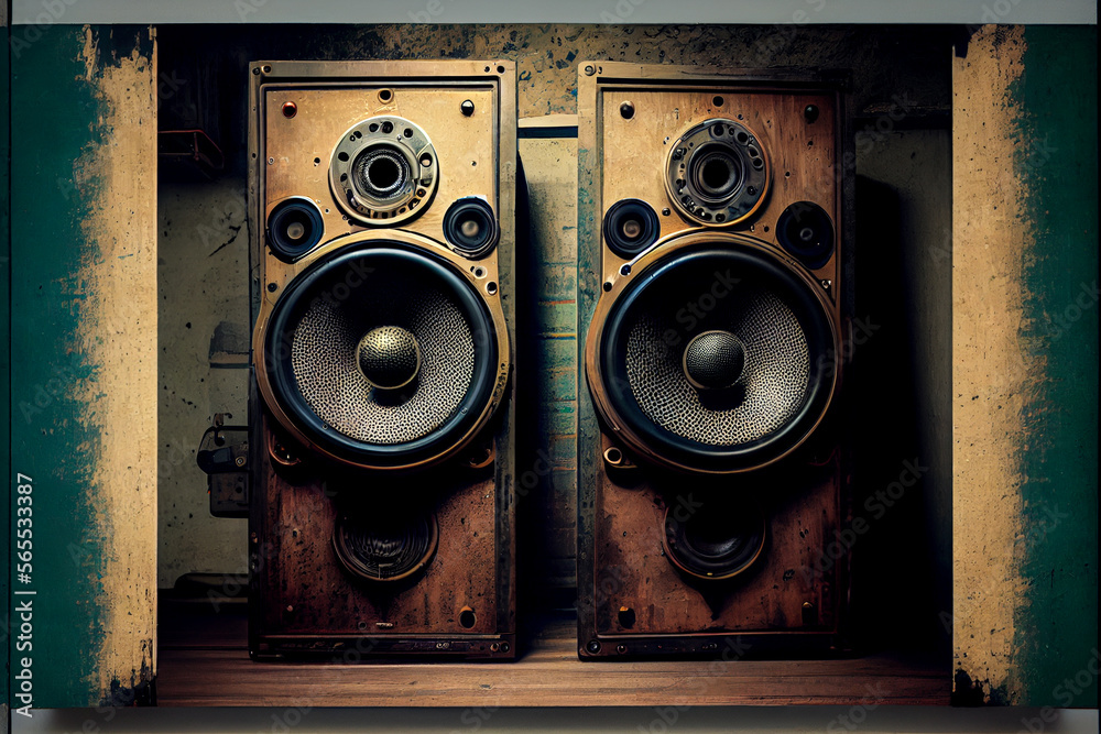 Vintage Speakers on the Wall Stock Illustration | Adobe Stock