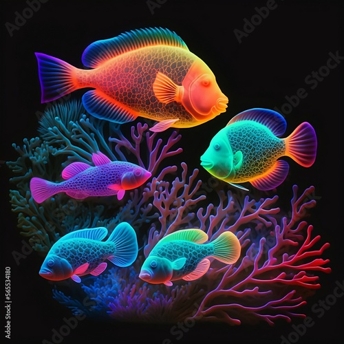 Colorful Luminescent Fish with Black Background