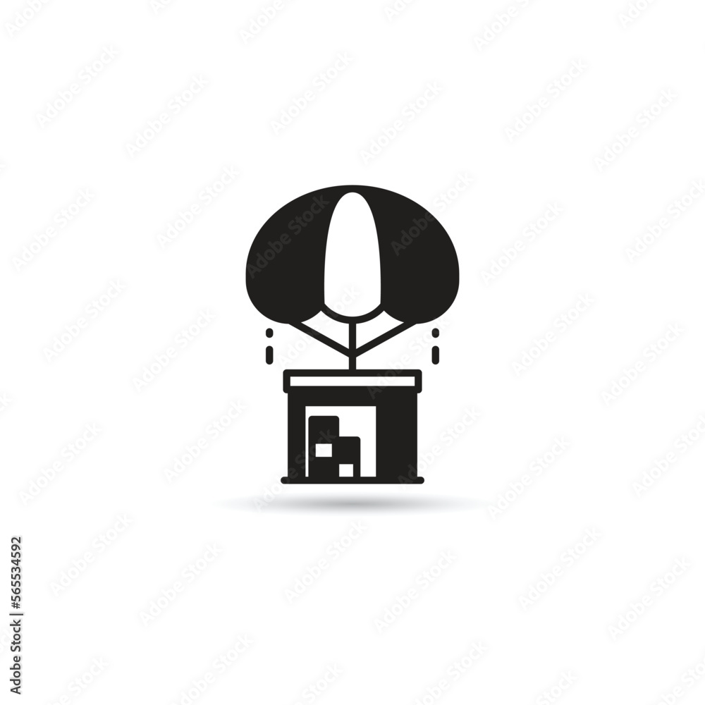 warehouse and parachute icon on white background warehouse and parachute icon on white background