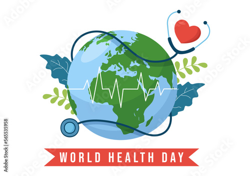 World Health Day on April 7th Illustration with Earth and HealthCare for Web Banner or Landing Page in Flat Cartoon Hand Drawn Templates