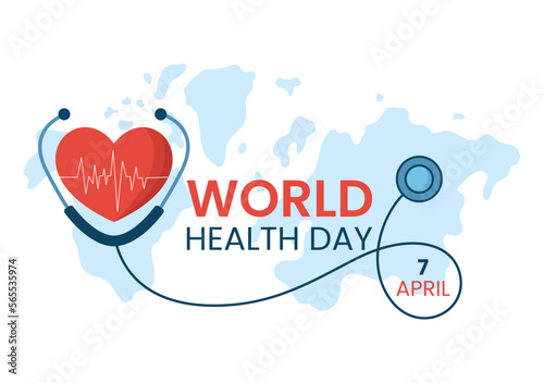 World Health Day on April 7th Illustration with Earth and HealthCare for Web Banner or Landing Page in Flat Cartoon Hand Drawn Templates