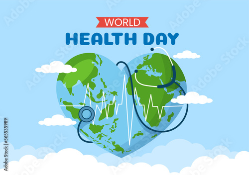 World Health Day on April 7th Illustration with Earth and HealthCare for Web Banner or Landing Page in Flat Cartoon Hand Drawn Templates