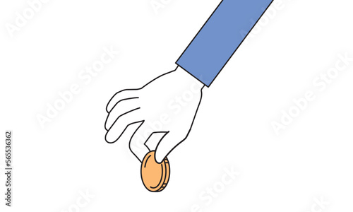 コインを持つシンプルな手のイラスト