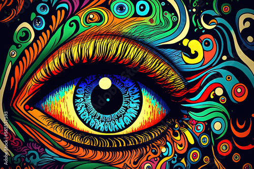 60s abstract acid art colorful eye background
