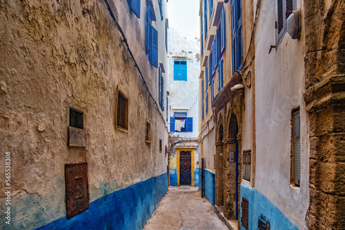 One of the narrow streets in the medina of Essaouira in Morocco. © Renar