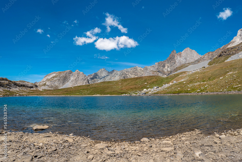 View of a lake in La Vanoise National Park, close to Pralognan, French Alps