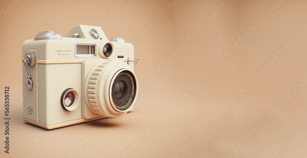 Fototapeta premium Camera isolated on beige background. Generative AI