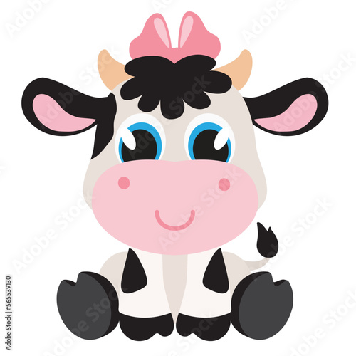 Cute little cow vector cartoon illustration