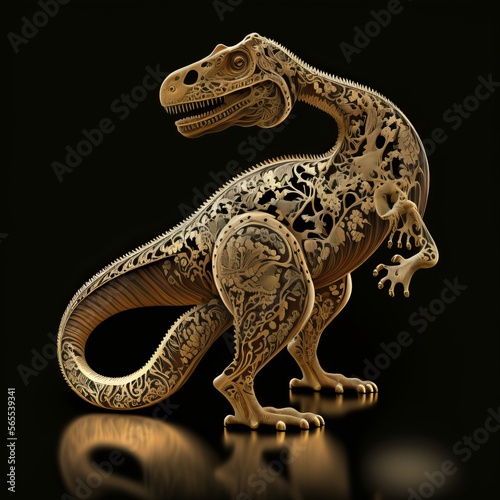 Gold Filigree Inlaid Dinosaur (generative AI)