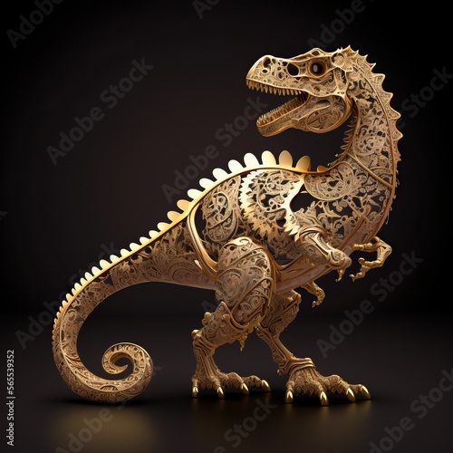 Gold Filigree Inlaid Dinosaur (generative AI)