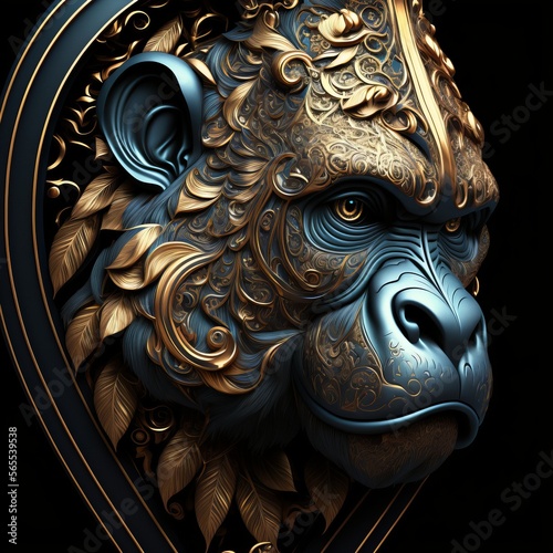 Gold Filigree Inlaid Gorilla (generative AI)