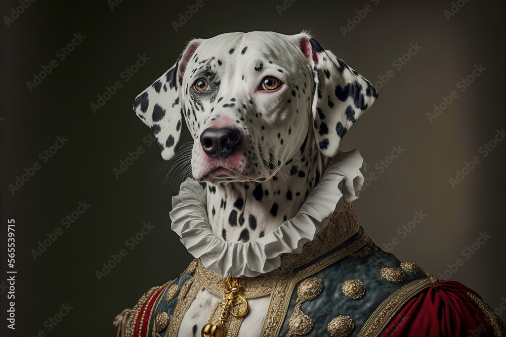 Dalmatian dressed in an elegant vintage dress. Dalmatian wearing a fashion  clothes and accessory. Pet portrait in clothing. Dog fashion.  Post-processed generative AI Stock Illustration | Adobe Stock