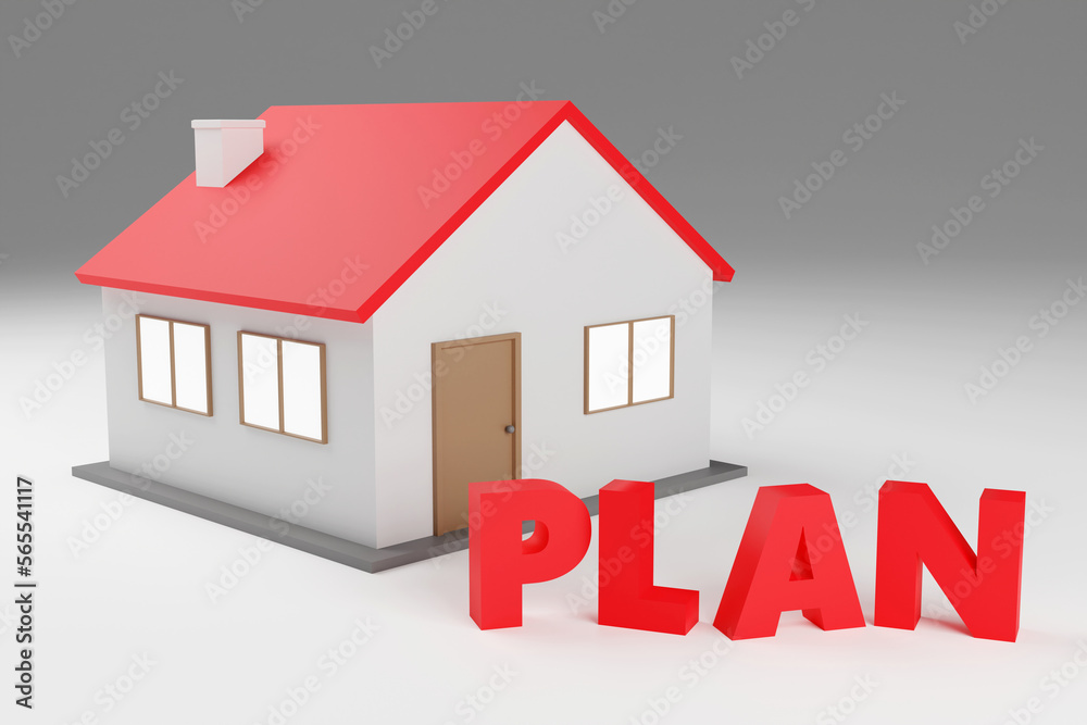 Inscription plan on grey podium, soft light, smooth background, 3d rendering Inscription plan on grey podium, soft light, smooth background, 3d rendering