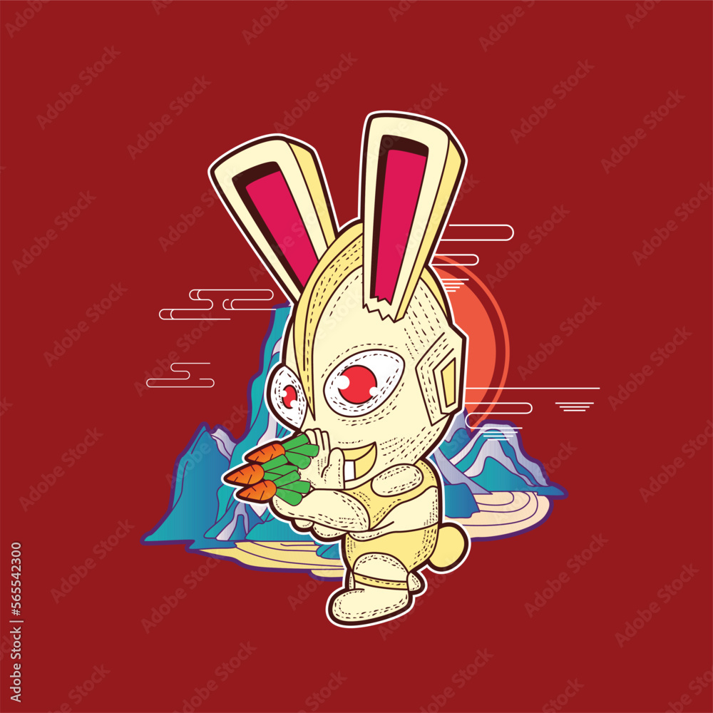 Fototapeta premium Rich Rabbit illustration for new year logo, notebook, and background