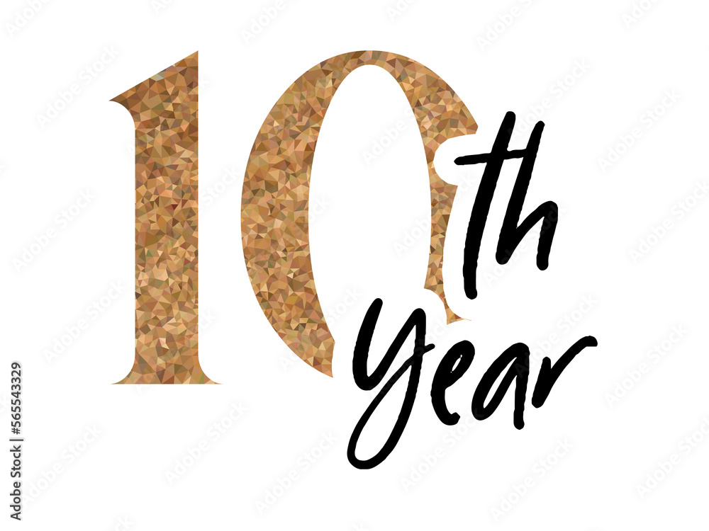 10 ten years anniversary. Vector triangular digits with white background, Happy retirement celebration etc.