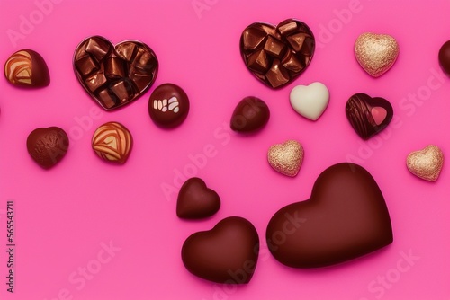 Chocolate candy hearts on pink background - Illustration, valentine, romantic