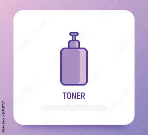 Plastic tube with skin care treatment. Toner, soap dispenser, lotion. Simple thin line icon for beauty shop. Modern vector illustration.