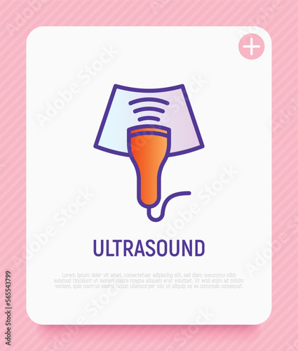 Ultrasound thin line icon. Medical equipment for health diagnostic. Modern vector illustration for laboratory service.