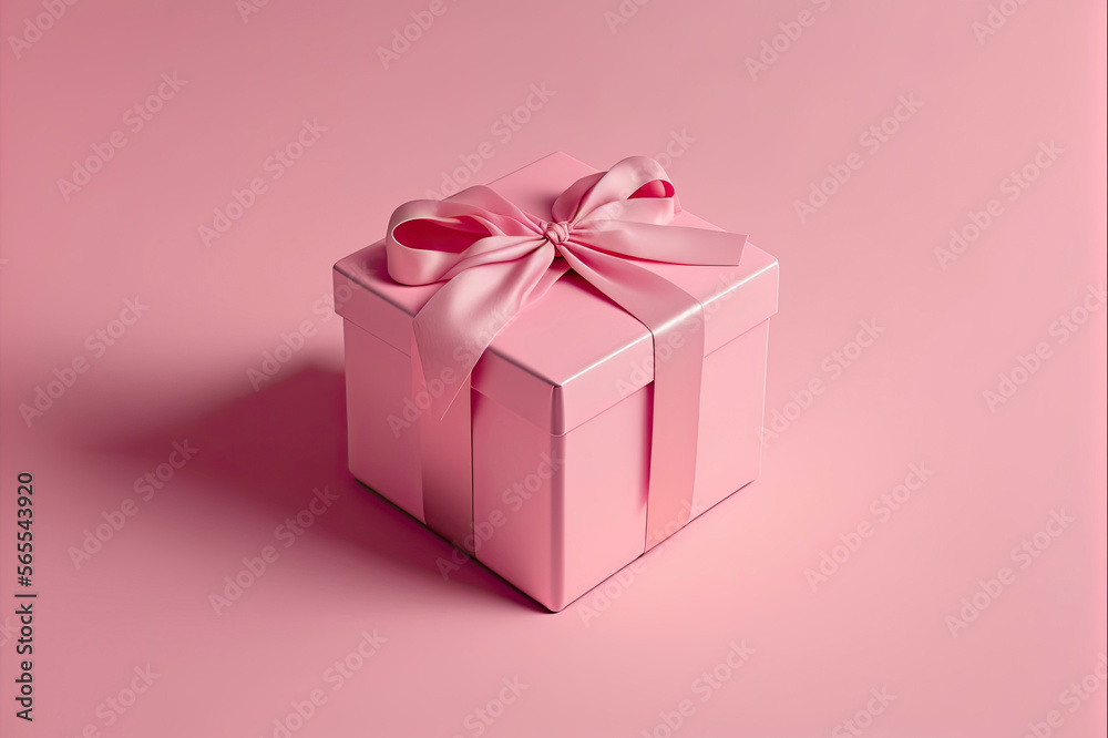 Obraz premium Pink gift box with bow. Generative AI.