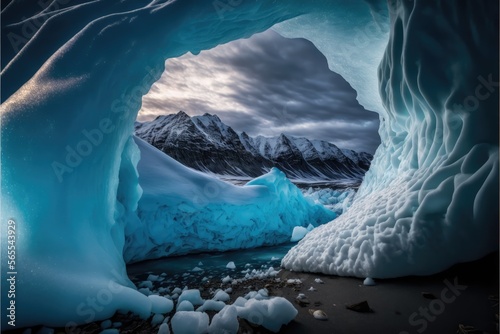 iceberg and cave in polar regions made with generative ai