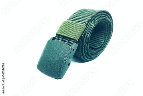 Military tactical belt with semi-automatic buckle for connection. Isolated on white background. 