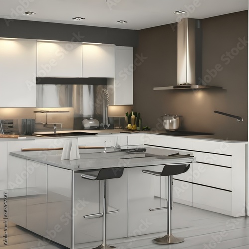 Minimalist kitchen with white cabinets and stainless steel appliances2_SwinIR