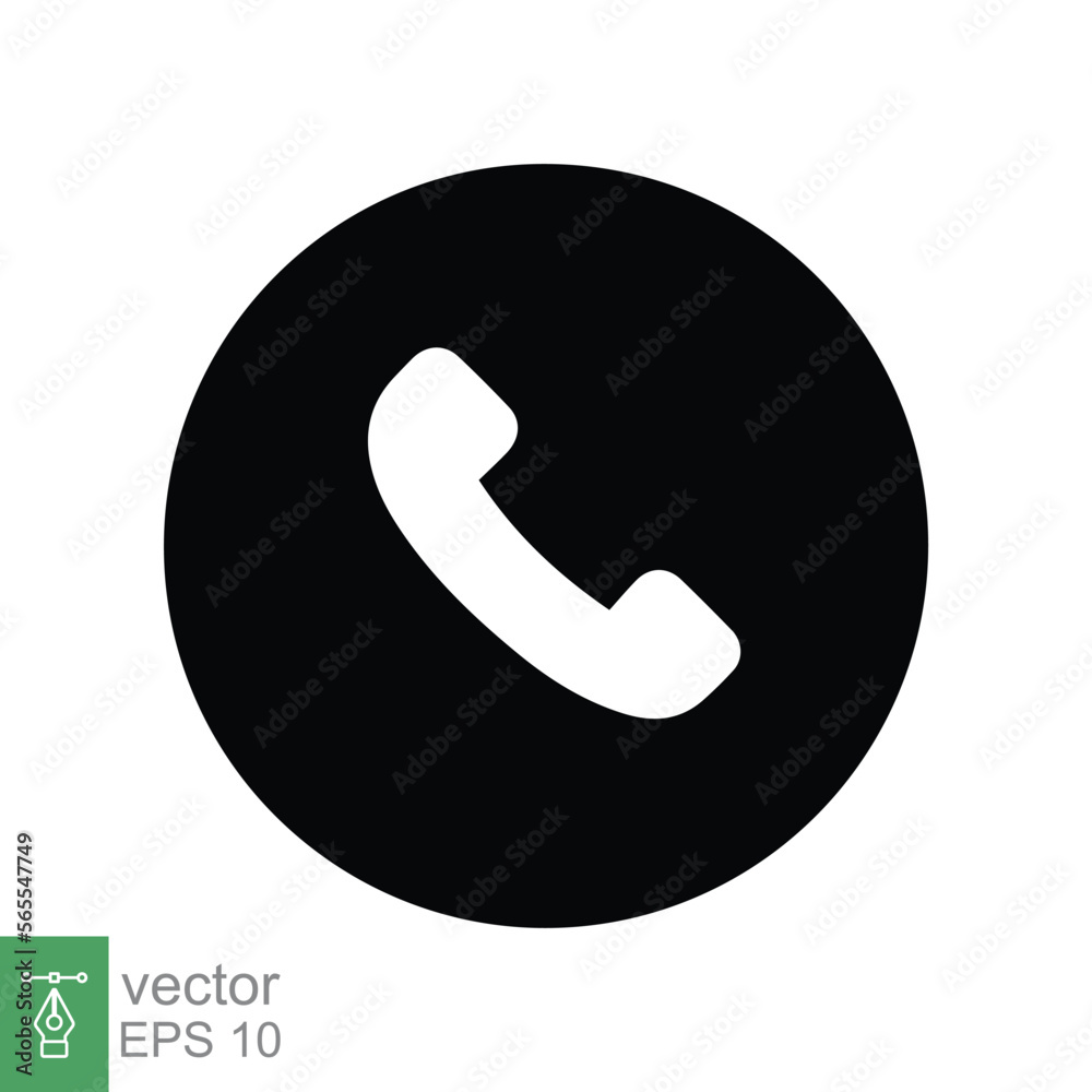 Call phone icon. Simple flat style. Phone in circle, telephone, handset, communication concept. Black silhouette, solid, glyph symbol. Vector illustration isolated on white background. EPS 10. Call phone icon. Simple flat style. Phone in circle, telephone, handset, communication concept. Black silhouette, solid, glyph symbol. Vector illustration isolated on white background. EPS 10.