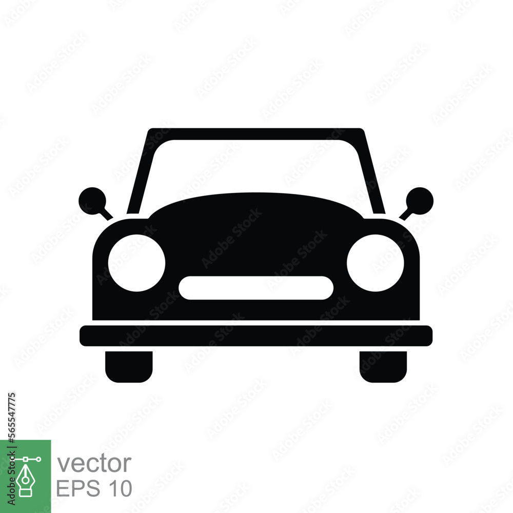 Vintage car front glyph icon. Simple solid style sign symbol. Auto, retro view, travel, machine, transport concept. Vector illustration isolated on white background. EPS 10.