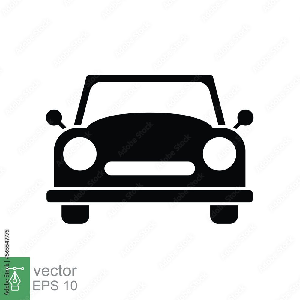 Obraz premium Vintage car front glyph icon. Simple solid style sign symbol. Auto, retro view, travel, machine, transport concept. Vector illustration isolated on white background. EPS 10.