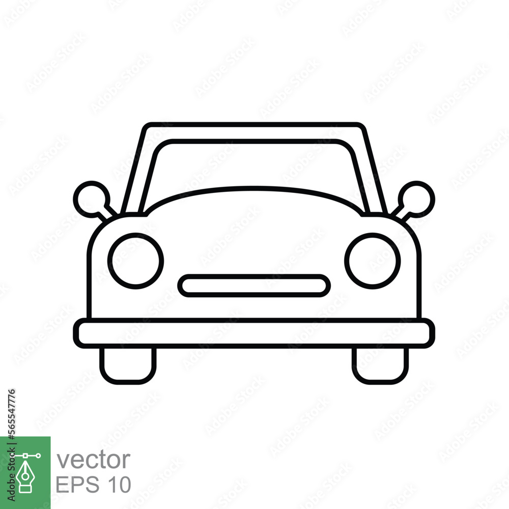Vintage car front line icon. Simple outline style sign symbol. Auto, retro view, travel, machine, transport concept. Vector illustration isolated on white background. EPS 10.