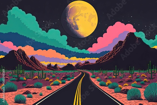 Fotografie, Obraz highway road horizon moon vintage adventure