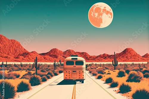 highway road horizon moon vintage adventure
