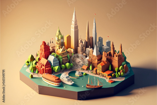 3d City Isometric panorama - New York, Dubai, London, Tokyo, Istanbul, San Francisco, Paris