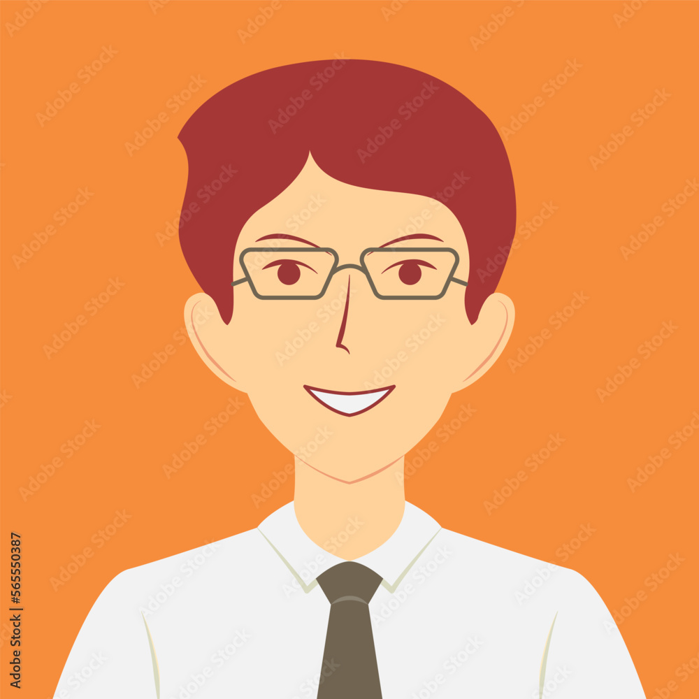 Portrait of a happy man with necktie. Avatar of a successful businessman with eyeglasses. Flat illustration Portrait of a happy man with necktie. Avatar of a successful businessman with eyeglasses. Flat illustration