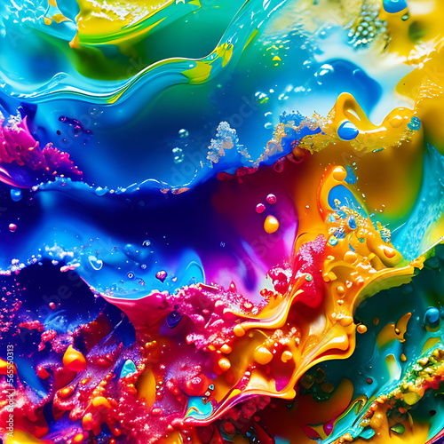 Ilustración de efecto de líquido de colores, textura de pintura mezclándose en fondo neutro, formas llamativos - AI Generated Art