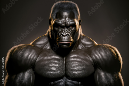 Portrait of a strong male gorilla in a gym. Bodybuilding concept  generative ai